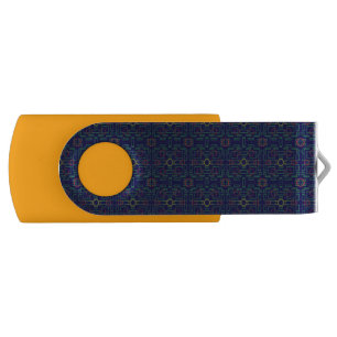 Blue Geometric Yellow Ovals USB Swivel Flash Drive