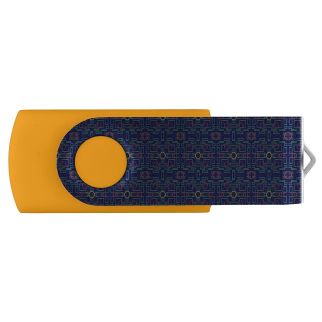Blue Geometric Yellow Ovals USB Swivel Flash Drive (Front)