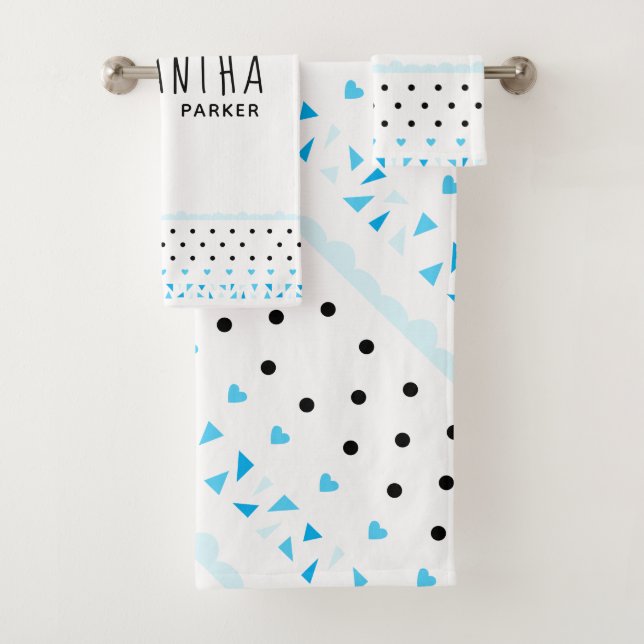 Blue Geometrics Bath Towel Set (Insitu)