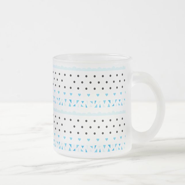 Blue Geometrics Frosted Glass Coffee Mug (Right)