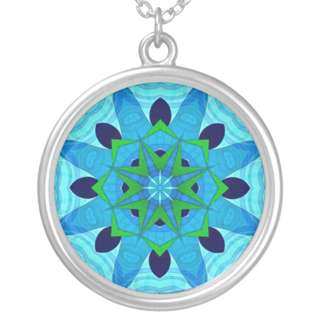 Blue Geometry Flower Necklace (Front)