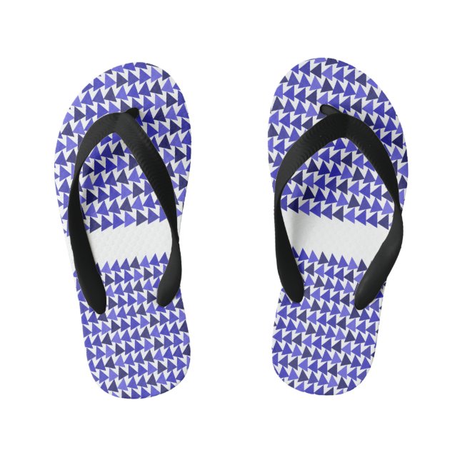 Blue geometry triangle pattern Personalized name , Kid's Flip Flops (Footbed)