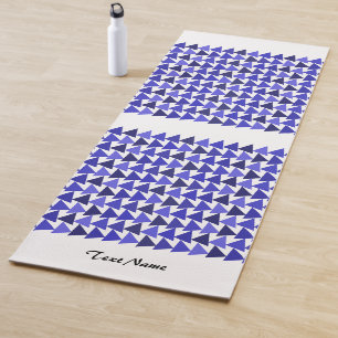 Blue geometry triangle pattern Personalized name , Yoga Mat