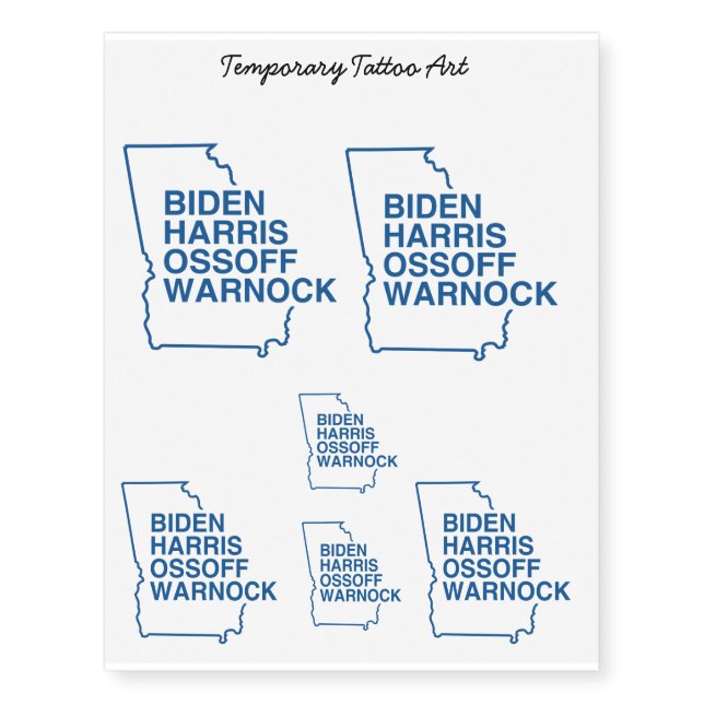 Blue Georgia: Biden Harris Ossoff Warnock Temporary Tattoos (Front)