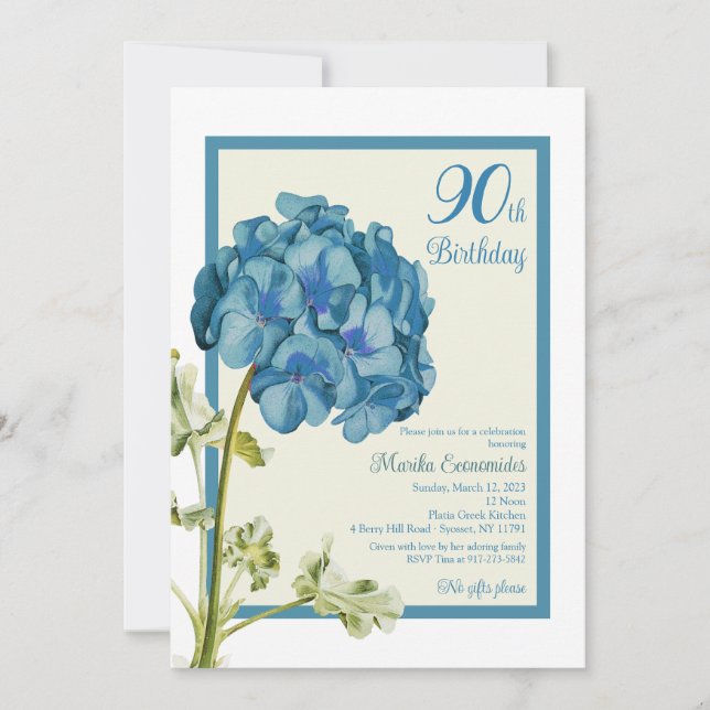 Blue Geranium Birthday Invitation (Front)
