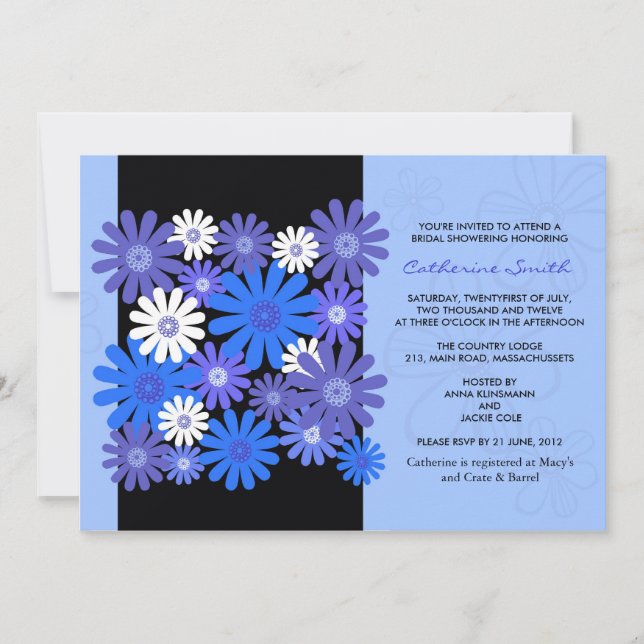 Blue Gerber Daisy Bridal Shower Invitation (Front)