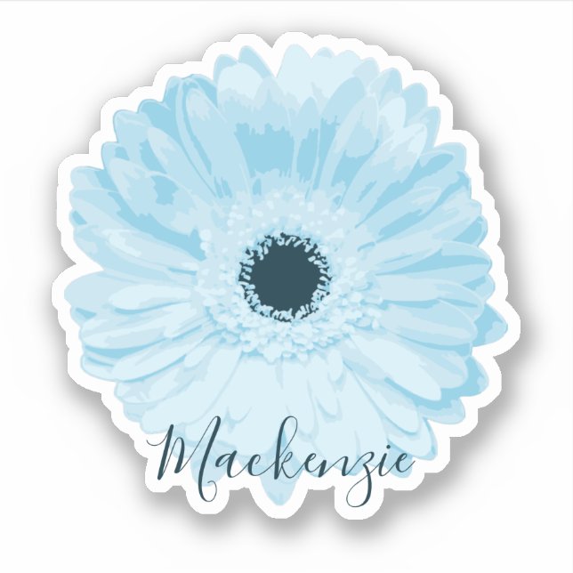 Blue Gerbera Daisy Flower Name Sticker (Front)