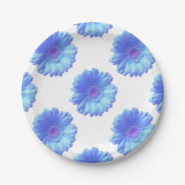 Blue gerbera daisy paper plates (Front)