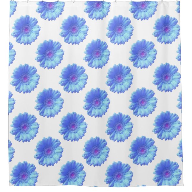 Blue gerbera daisy shower curtain (Front)
