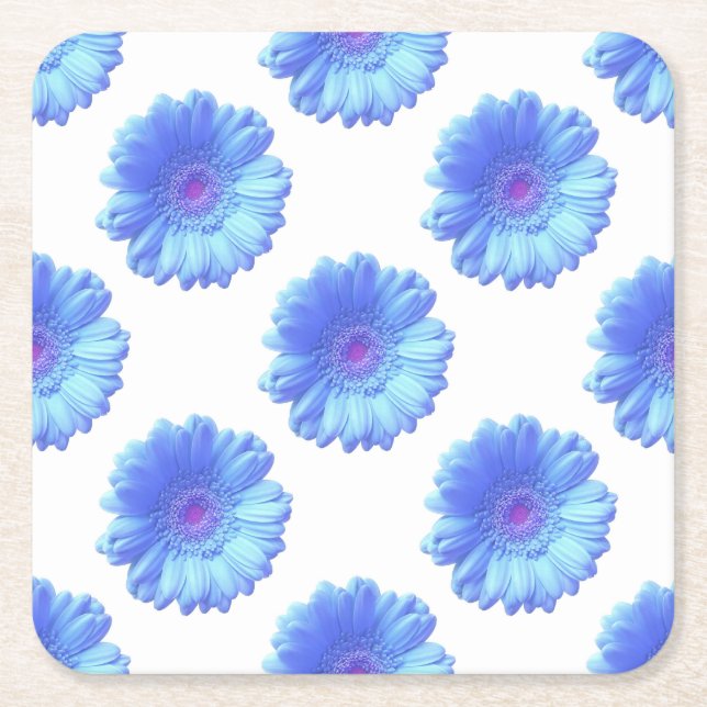 Blue gerbera daisy square paper coaster (Front)
