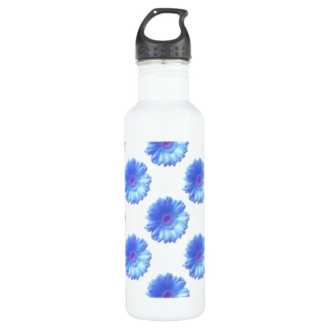 Blue gerbera daisy stainless steel water bottle (Front)