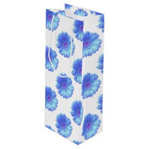 Blue gerbera daisy wine gift bag