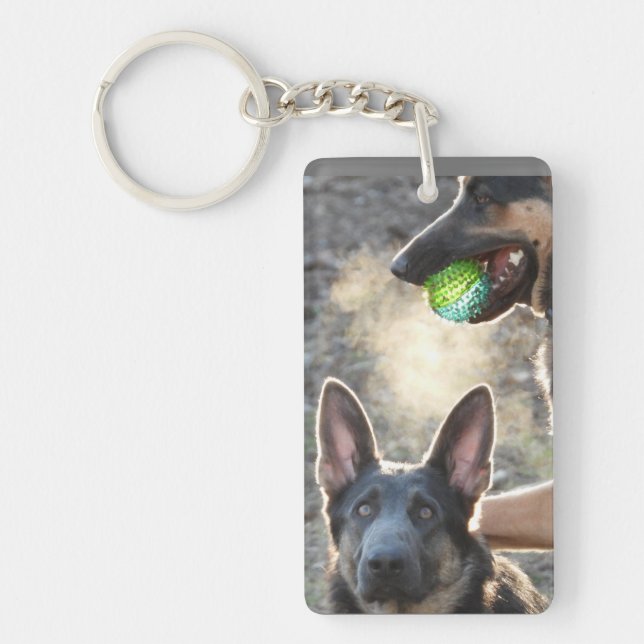 Blue German Shepherds at Play Keychain (Front)