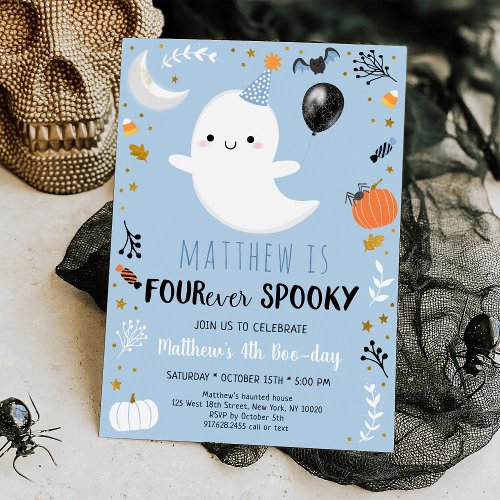 Blue Ghost FOUR ever Spooky Birthday Invitation