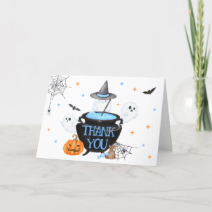 Blue Ghost Halloween Baby is Brewing Baby Shower Letterpress Thank You Card