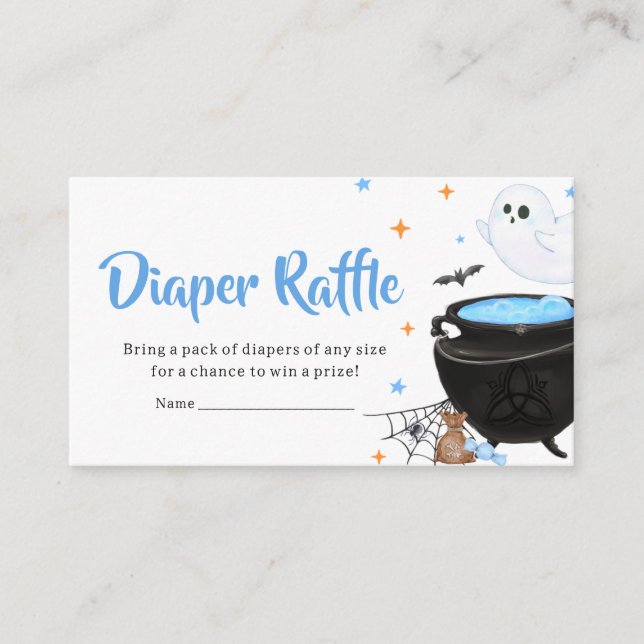 Blue Ghost Halloween Baby is Brewing Diaper Raffle Enclosure Card (Front)