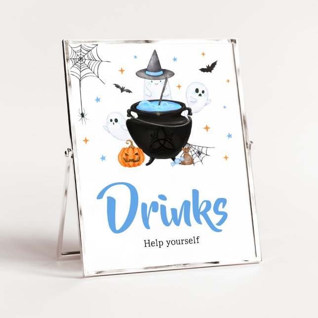 Blue Ghost Halloween Baby is Brewing Drinks Poster (Baby is Brewing Baby Shower Drinks Sign)