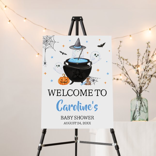 Blue Ghost Halloween Baby is Brewing Welcome Sign (In Situ (Stand))