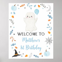 Blue Ghost Halloween Birthday Welcome Poster