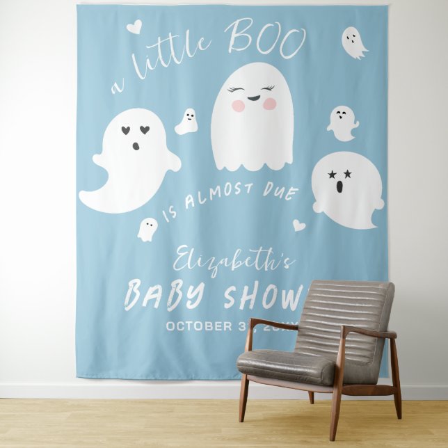 Blue Ghost Halloween Boy Baby Shower Tapestry (In Situ)