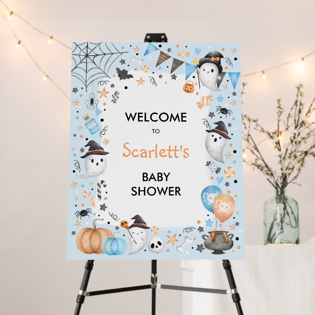 Blue Ghost Halloween Boy Baby Shower Welcome Foam Board (In Situ (Stand))