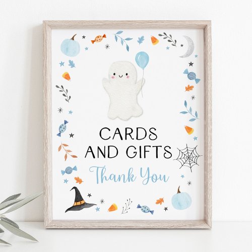 Blue Ghost Halloween Cards  Gifts Party Sign