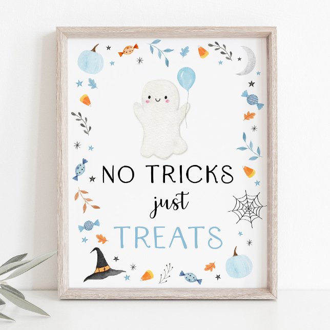 Blue Ghost Halloween No Tricks Just Treats Sign (Creator Uploaded)