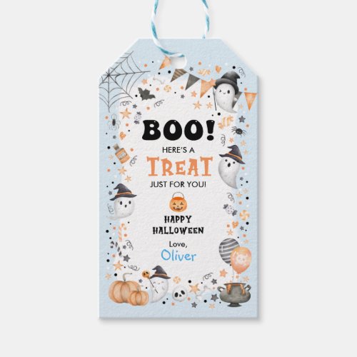 Blue Ghost Happy Halloween Boy Birthday Party Gift Tags