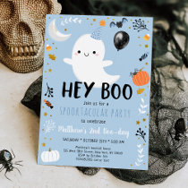 Blue Ghost Hey Boo Birthday Invitation