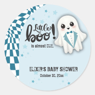 Blue Ghost Little Boo is almost due Baby Shower Classic Round Sticker