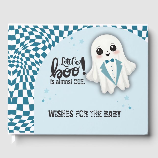 Blue Ghost Little Boo is almost due Baby Shower Guest Book (Front)