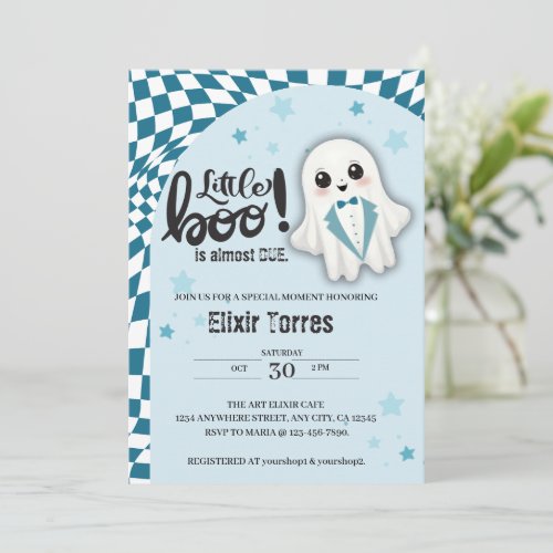 Blue Ghost Little Boo is almost due Baby Shower Invitation