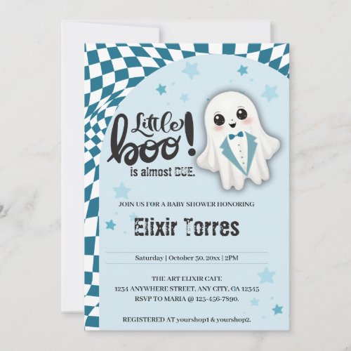 Blue Ghost Little Boo is almost due Baby Shower Invitation