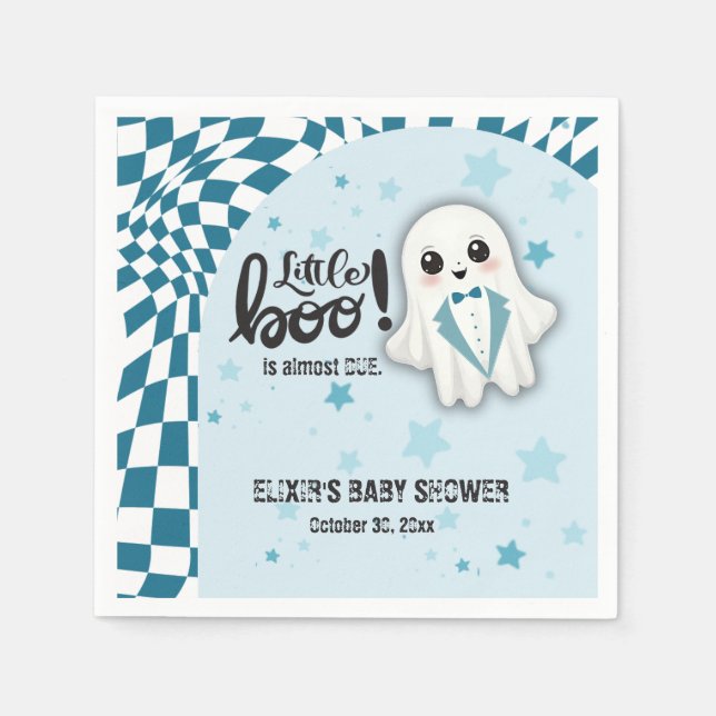 Blue Ghost Little Boo is almost due Baby Shower Napkins (Front)