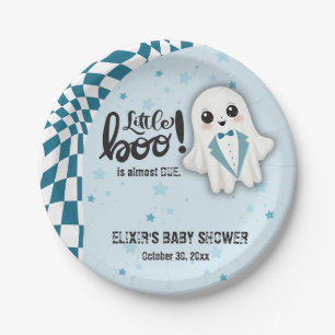 Blue Ghost Little Boo is almost due Baby Shower Paper Plates