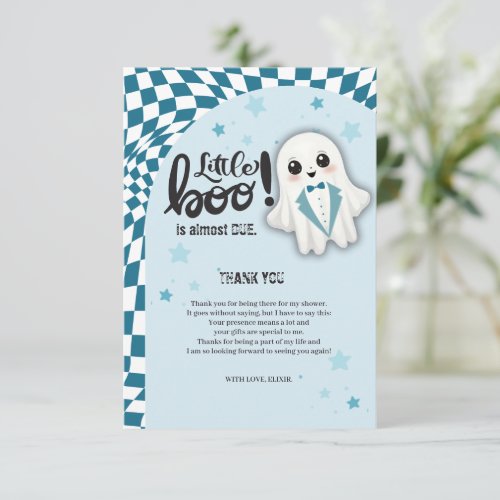 Blue Ghost Little Boo is almost due Baby Shower Thank You Card