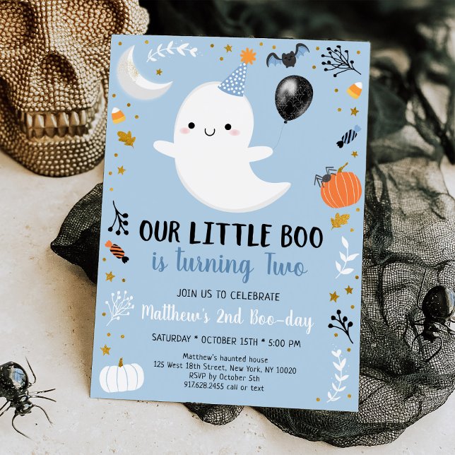 Blue Ghost Little Boo Second Birthday Invitation (Creator Uploaded)