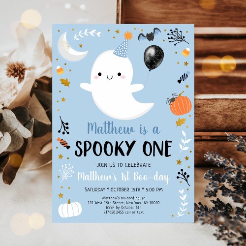 Blue Ghost Spooky One First Birthday Invitation