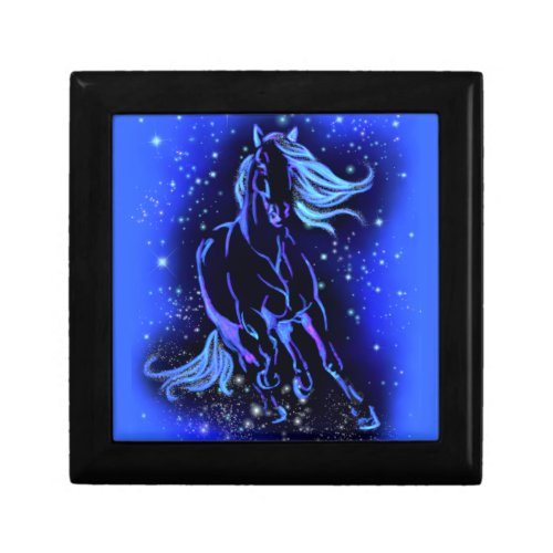 Blue Gift Box Horse Running At Starry Night 