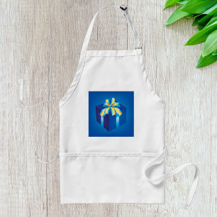 Blue Gift Box with Yellow and Aqua Ribbon Adult Apron