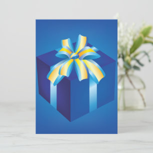 Blue Gift Box with Yellow and Aqua Ribbon Invitation