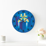 Blue Gift Box with Yellow and Aqua Ribbon  Large Clock