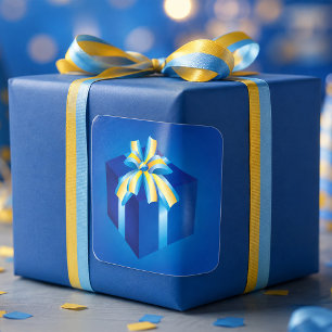 Blue Gift Box with Yellow and Aqua Ribbon  Square Sticker
