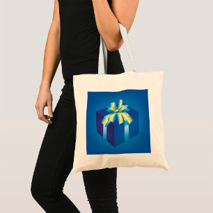 Blue Gift Box with Yellow and Aqua Ribbon Tote Bag