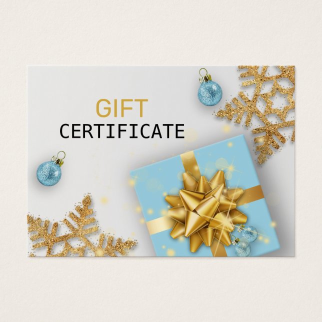 Blue Gift Christmas Ball Gold Snowflakes Gift Card (Front)