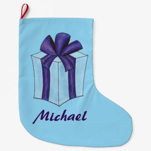 Blue Gift Christmas Hanukkah Holiday Present Bow Large Christmas Stocking