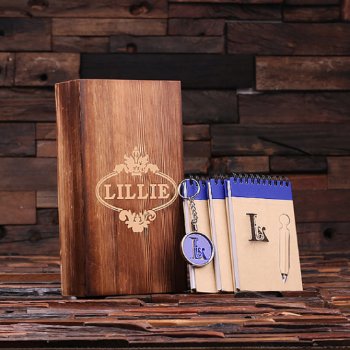 Blue Gift Set: Monogram Keychain & Spiral Notebook by tealsprairie at Zazzle