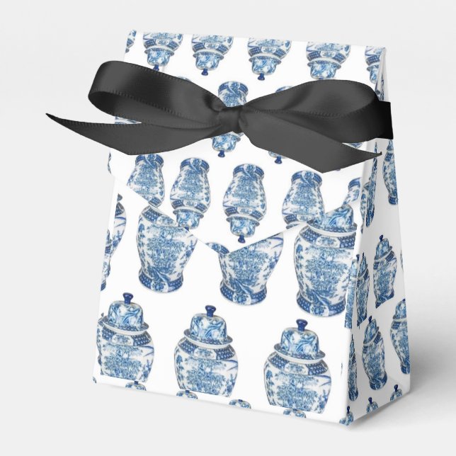  Blue Ginger Jar Jars  Ribbon Party Favor Box (Front Side)
