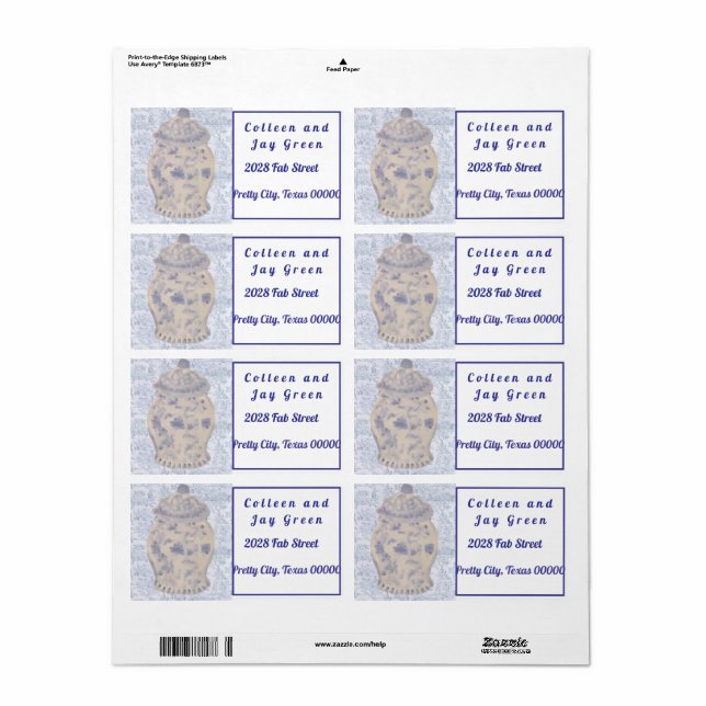 Blue Ginger Jar  Label (Full Sheet)