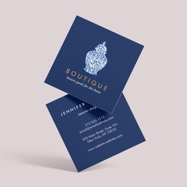 Blue Ginger Jar Pottery Logo Designer Blue/White Square Business Card (Creator Uploaded)